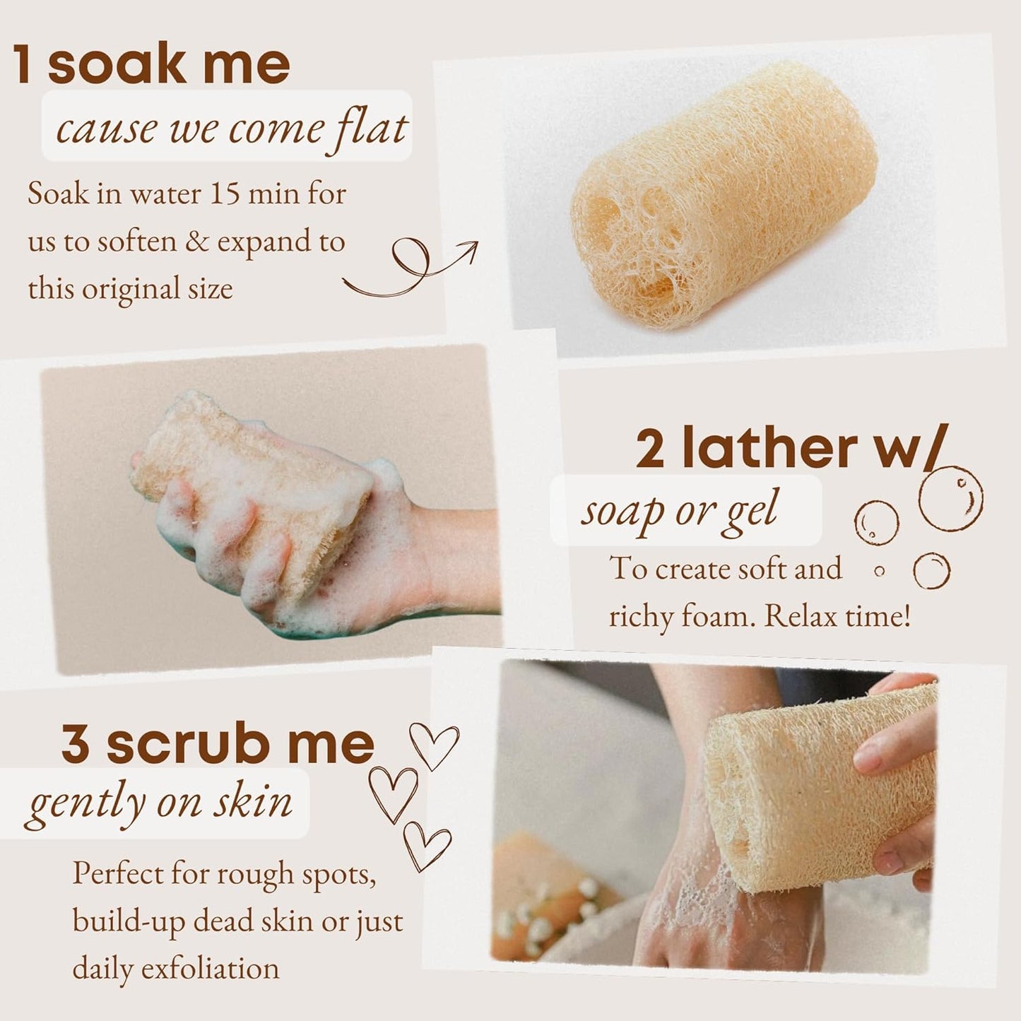Miw Piw Natural Loofah Exfoliating Body Scrubber (Pack 4)