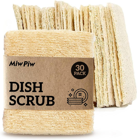 Miw Piw Natural Loofah Dish Sponge - 100% Biodegradable  (Pack 30)