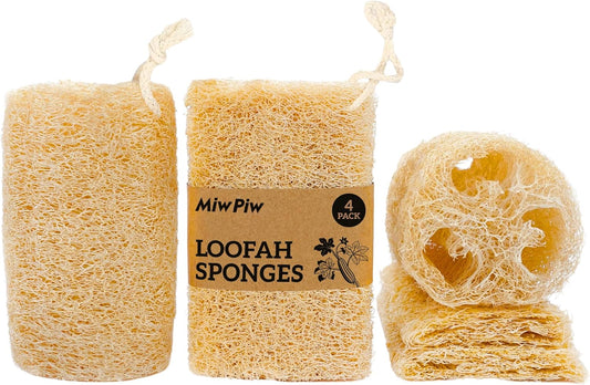Miw Piw Natural Loofah Exfoliating Body Scrubber (Pack 4)