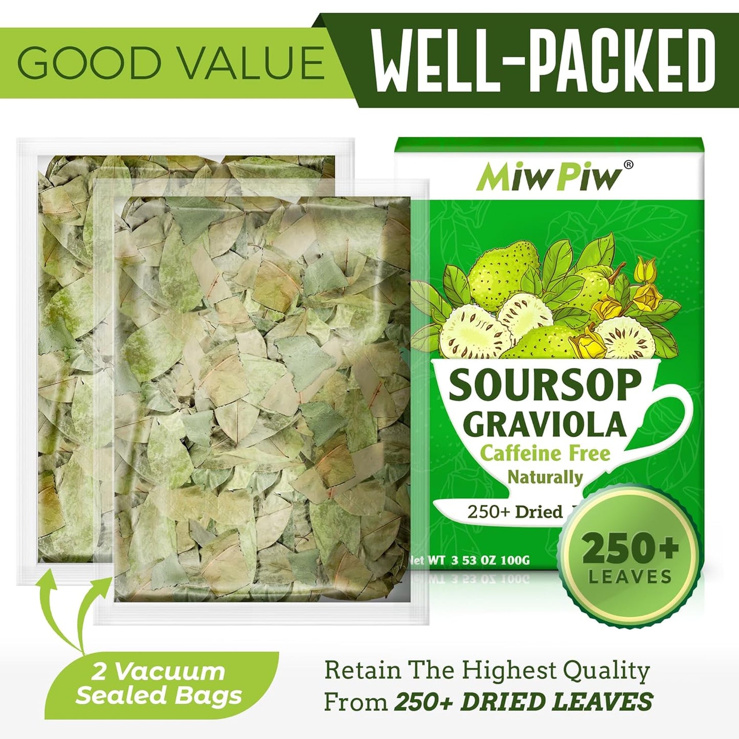 Miw Piw Soursop Graviola Dried Leaves Tea, 250+