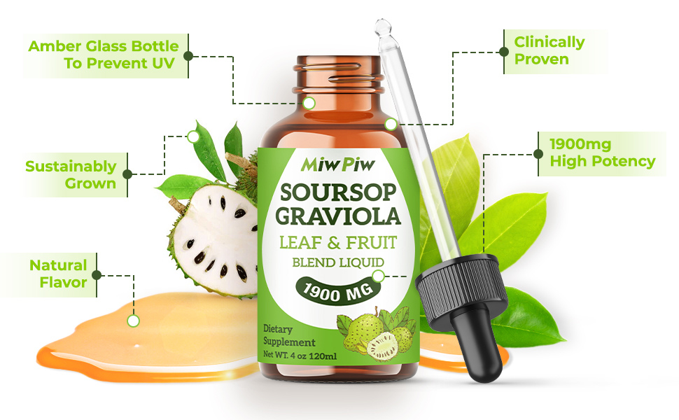 Miw Piw Soursop Graviola Liquid Drop 1900 MG (4 Fl Oz)
