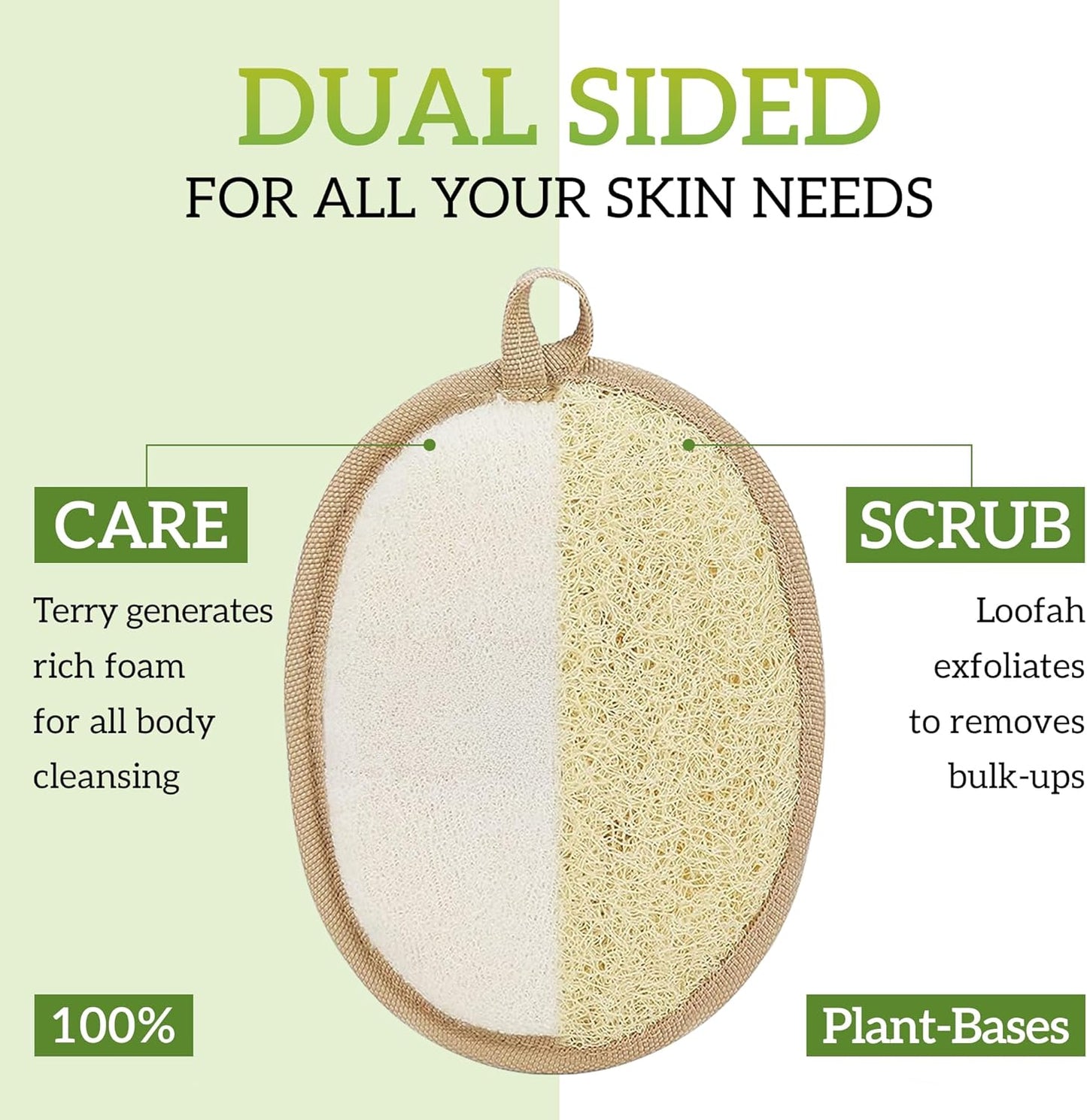 Miw Piw Natural Loofah Exfoliating Body Scrubber (Pack 2- Size 4.7" x 6.3" Each)